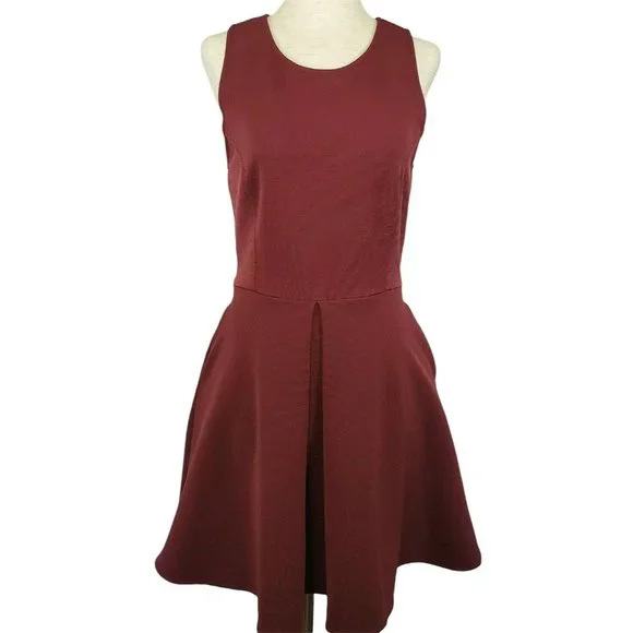 Kendall & Kylie | Dresses | Kendall Kylie Womens Dress Sz Sm Skater Cutout  Maroon Sleeveless Pockets | Poshmark